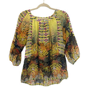 Anthropologie Fig & Flowers Boho Multicolor Sheer Blouse